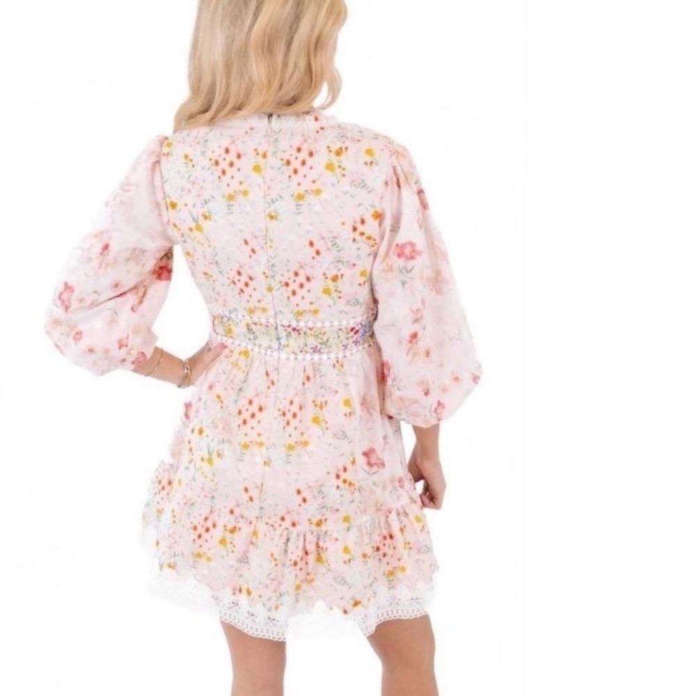 FORE COLLECTION meadow blooms‎ mini dress in multi pink size L cottagecore Lace - Picture 3 of 11